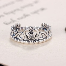 Zilveren Prinses Tiara Ringen Voor Vrouwen met AAA Zirkoon Vintage Zilveren Prinses Kroon Ringen Voor Vrouwen Bruiloft Sieraden