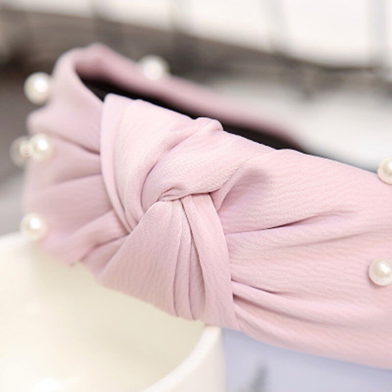 Nouvelle maille fil perle perlée belle bandeau corée cheveux accessoires pour femmes fleur nœuds Double noeud large bandeau