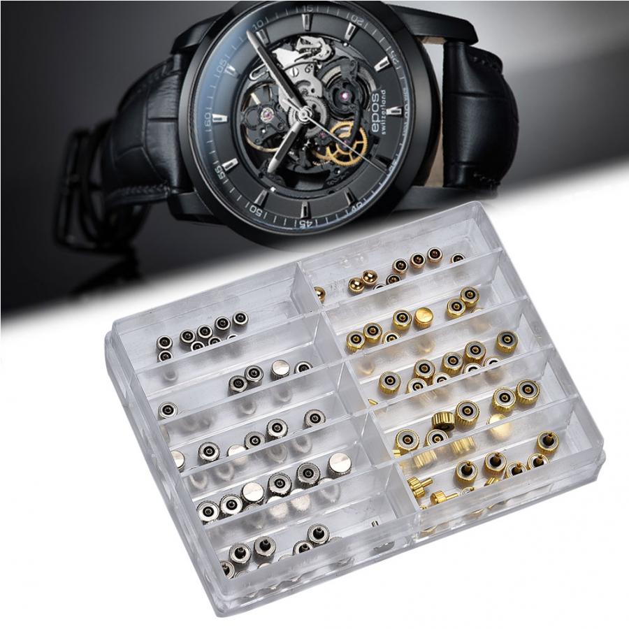 Professionele Horloge Crown Onderdelen Vervanging Diverse Goud & Zilver Rvs Horloge Accessoire Reparatie Tool Kit Voor Horlogemaker