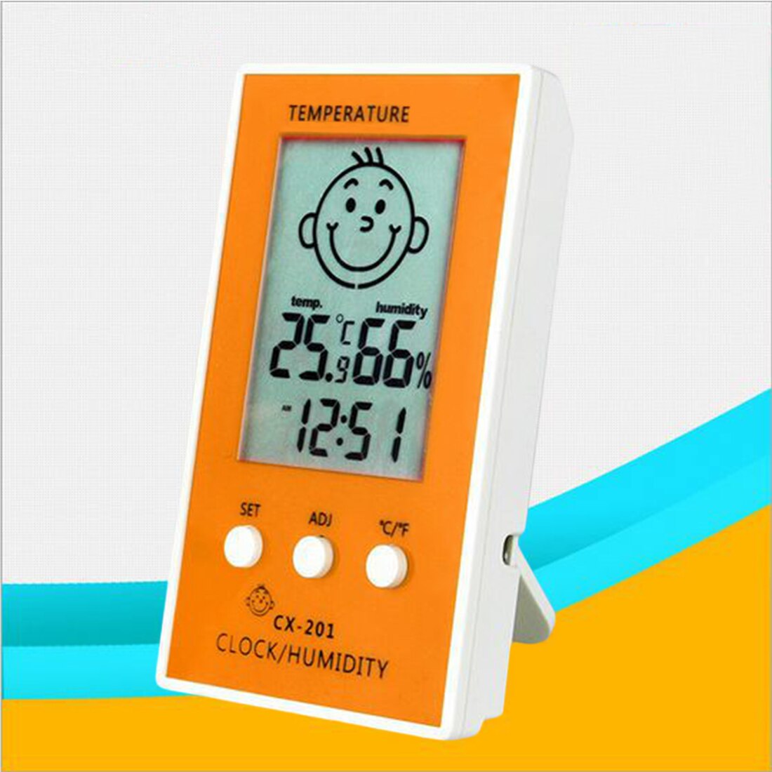 Digital LCD Hygrometer Thermometer Cute Baby Smile Face Humidity Meter indoor Weather Station Tester Temperature clock: Yellow