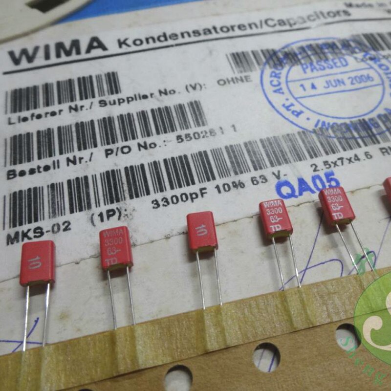 20x WIMA MKS02 Film Capacitor - 3.3nF 63V P2.5mm Pitch - Audio Amplifier Component