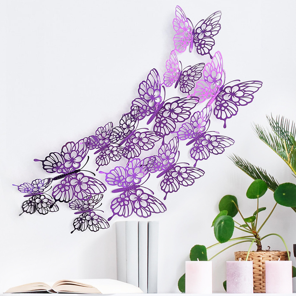 12 Pcs Gold 3D Hollow Butterfly Wall Sticker For Wedding Decoration Decals Living Room Home Decor Butterflies Garden Stickers: Gold