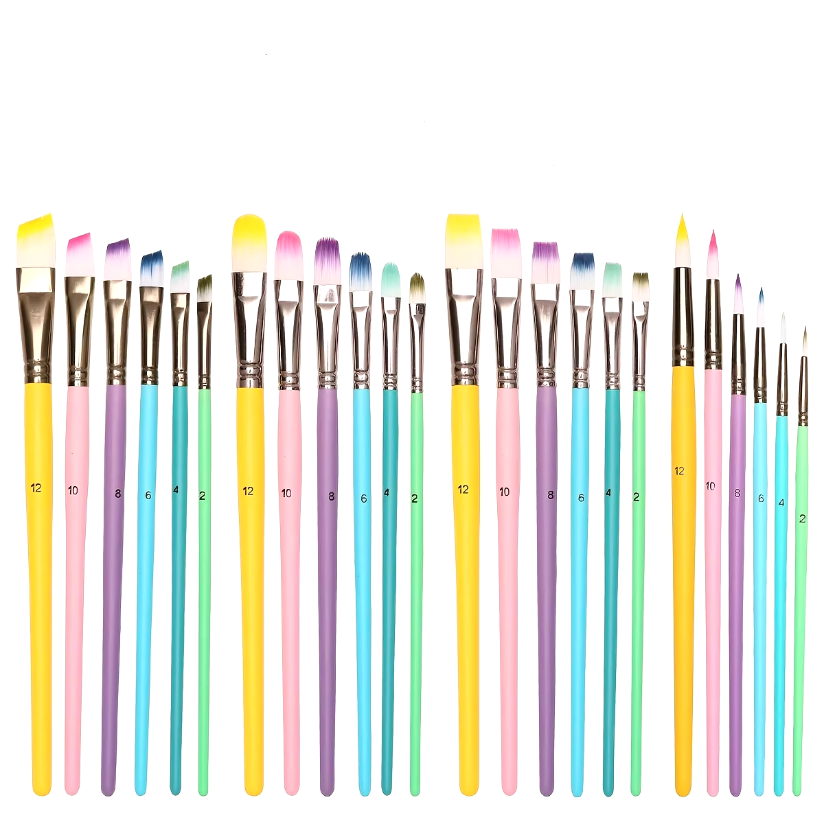 6-delige professionele kunstenaarspenselset - fijne punt, houten handvatten, nylon ronde puntige platte punten veelkleurige kwast: Paars