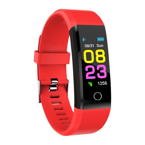 115 plus smart armbånd sport skridttæller ur fitness kører gå tracker puls skridttæller smart band til ios android: Rød