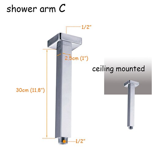 square rain shower head brass polishing chrome head shower arm wall mounted & ceiling mounted size 8 10 12 inch choose: ceiling arm C