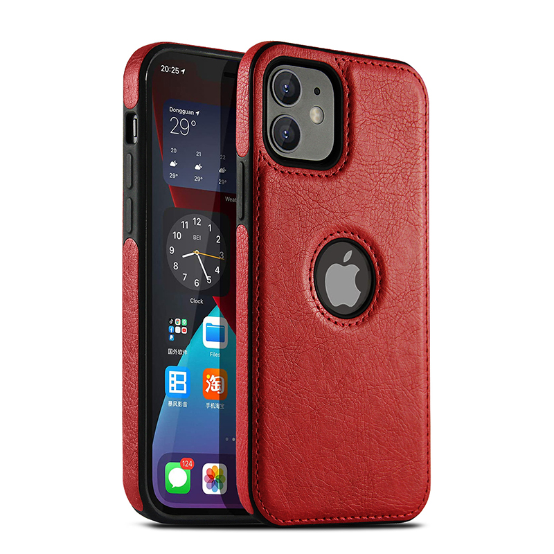 Étui de téléphone portable en cuir PU de , étui pour iPhone 11 12 13 14 15 Pro Max X XR, couverture d'affaires de luxe noire: Cuir / Rouge