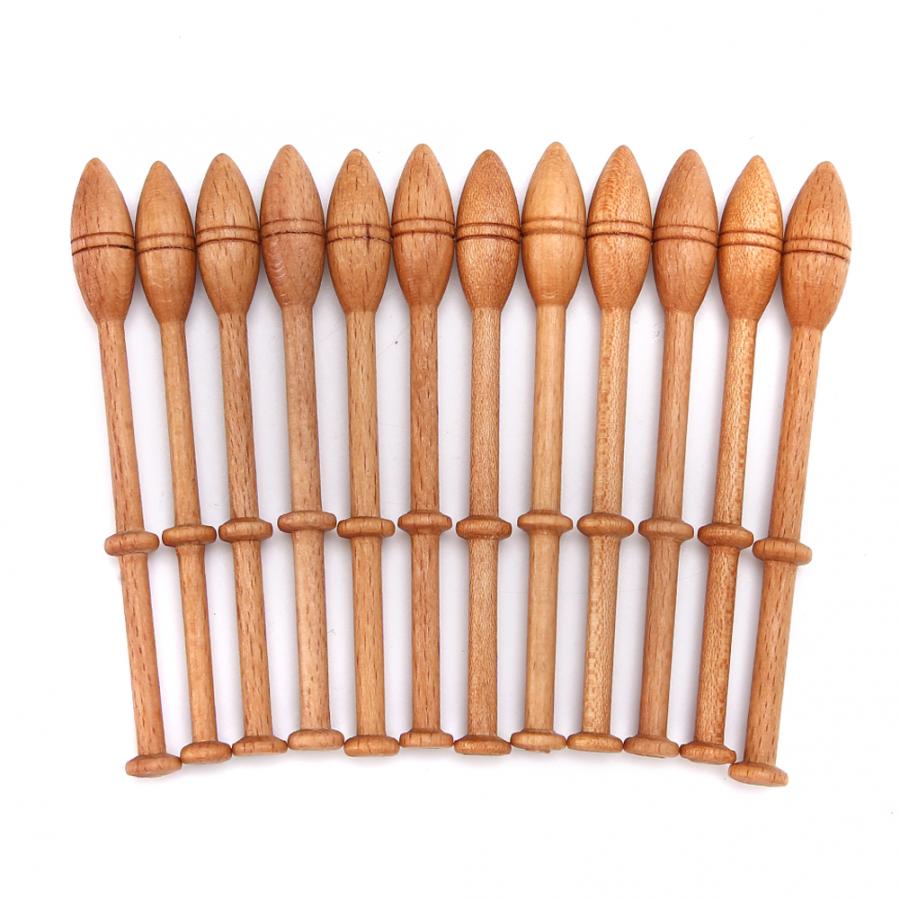 12Pcs Wood Weaving Tools Lace Bobbin Wooden Antique Vintage French Artisan Craft Turned