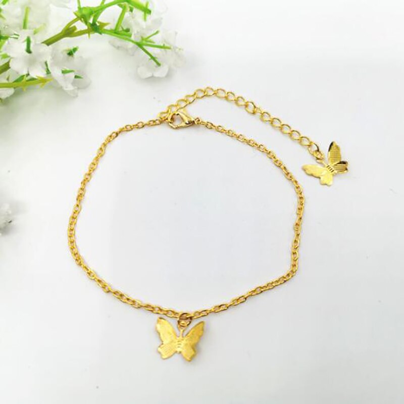 Nouvelle papillon bracelets de cheville pour femmes or argent couleur chaîne cheville Bracelet sur la jambe bohème pied bijoux: 2 Gold Butterfly