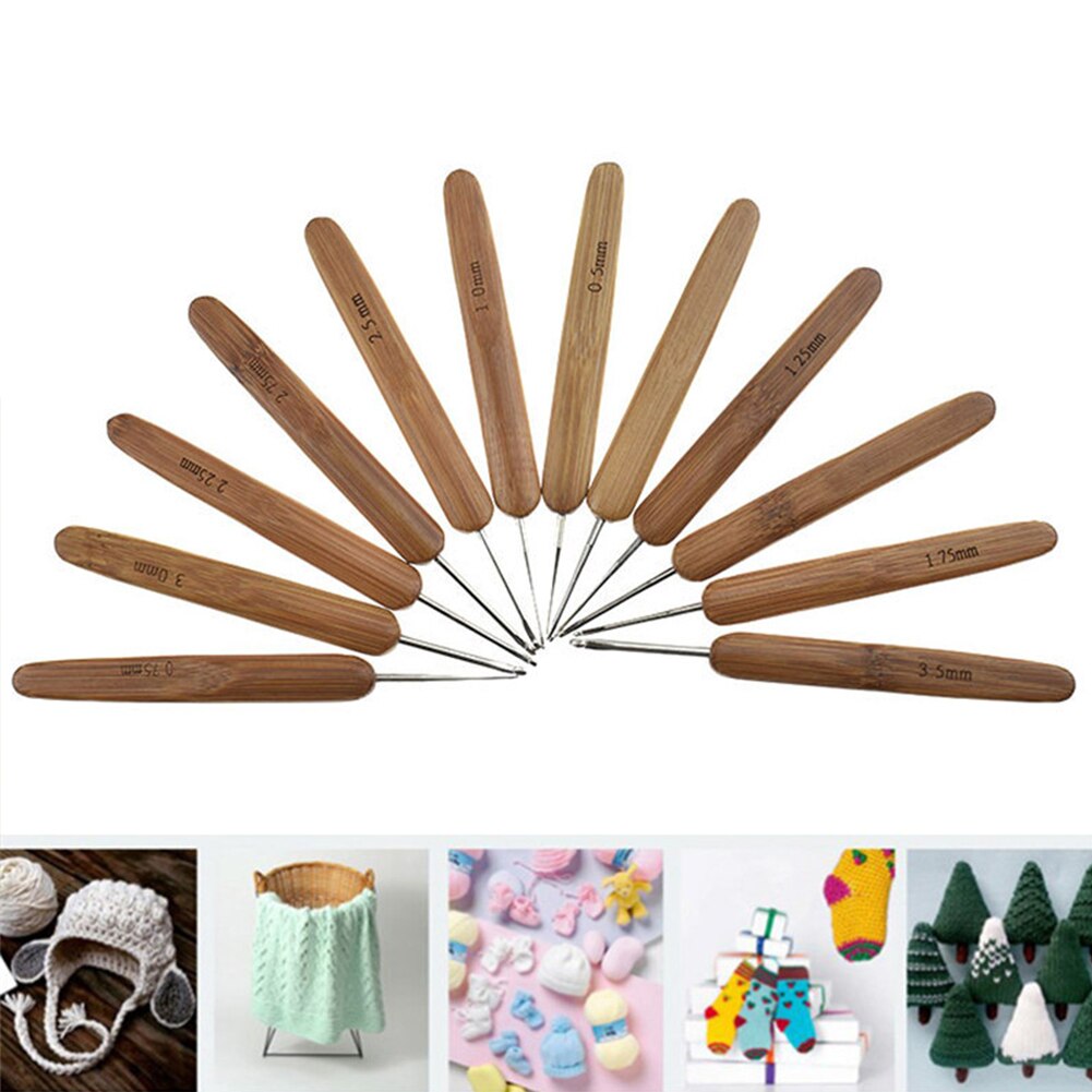 10 pcs Draagbare Haaknaalden Set Ergonomische Naaien Thuisgebruik Accessoires DIY Bamboe Handvat Craft Naald Trui Breien Circulaire