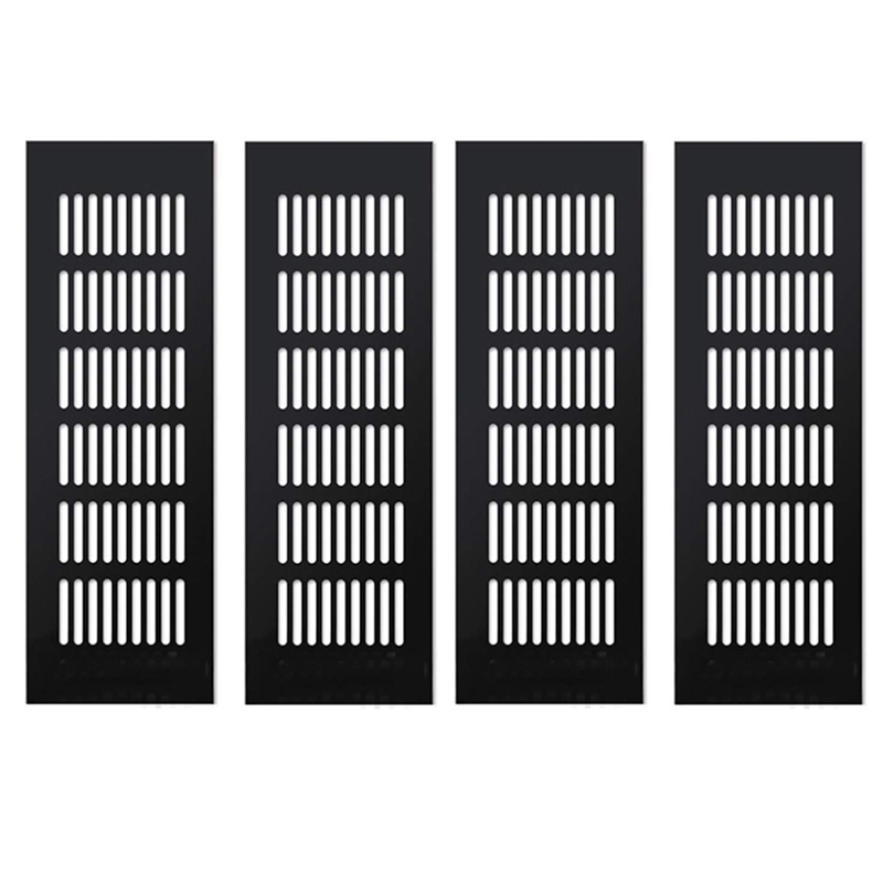 4 Pieces Air Vent Grille Cover, Cupboard Vents Fridge Vent Louvred Wall Vent Grille,Black 80 X 250Mm
