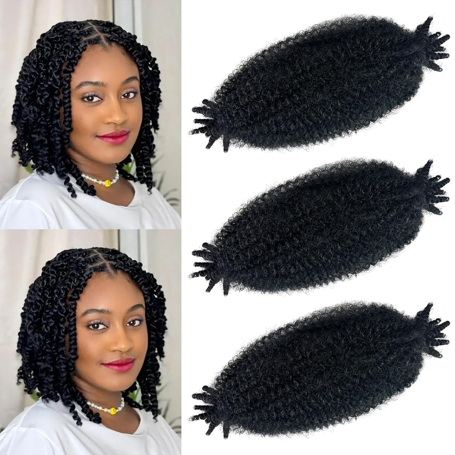 Cheveux Afro torsadés élastiques, 1/3/8 paquets de cheveux tressés Marley torsadés pré-séparés, adaptés aux cheveux synthétiques crépus Afro torsadés endommagés: # 1B / 24 pouces / 3 Pcs/Lot