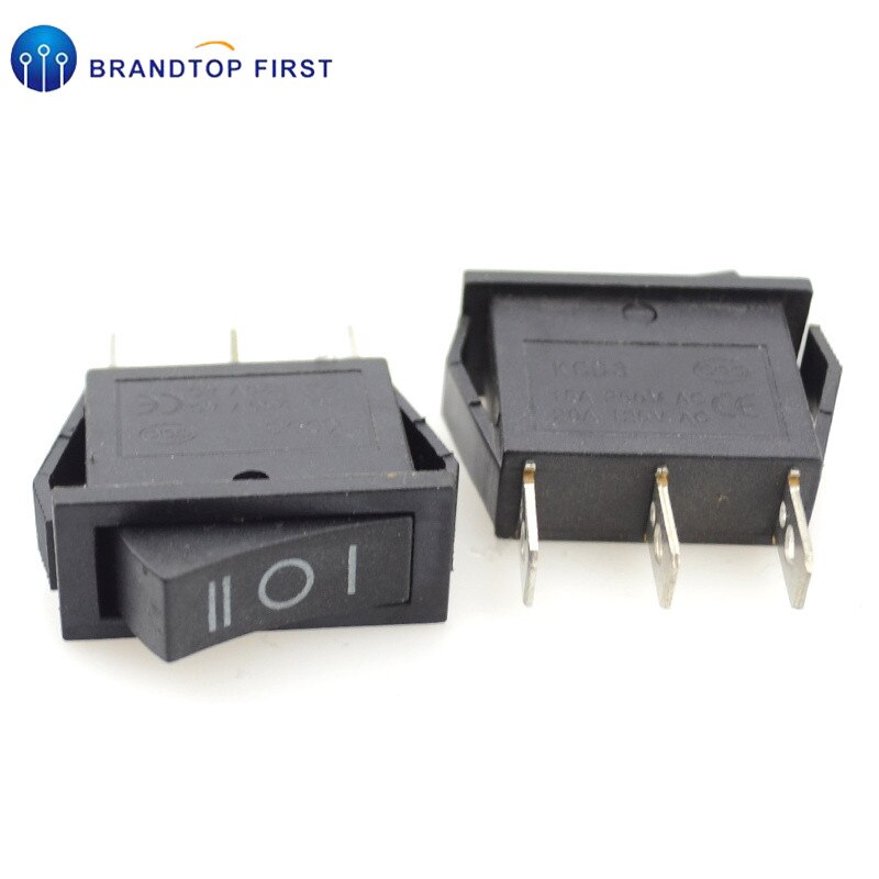 2pcs KCD3 Rocker Switch 15A /20A 125V/250V ON-OFF-ON 3 Position 3 Pin Electrical equipment Power switch black
