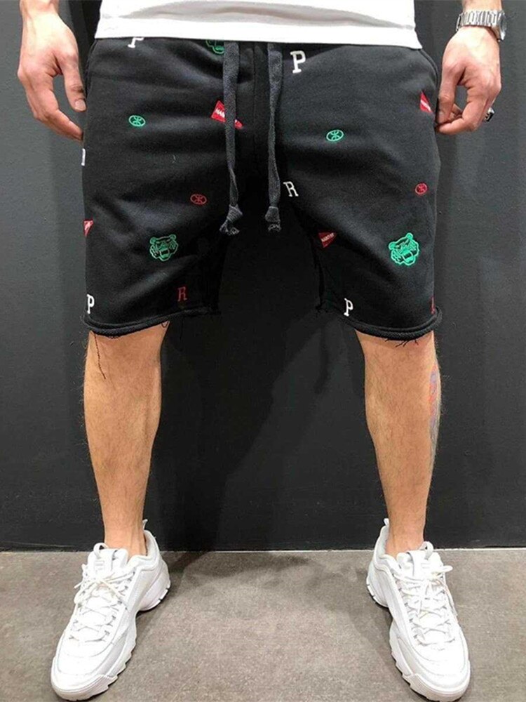 Kesäiset miesten shortsit rennot löysät lyhennetyt housut urheilushortsit löysät neulotut suorat vapaa-ajan housut puuvilla lyhyet housut 4xl: Musta / Xl