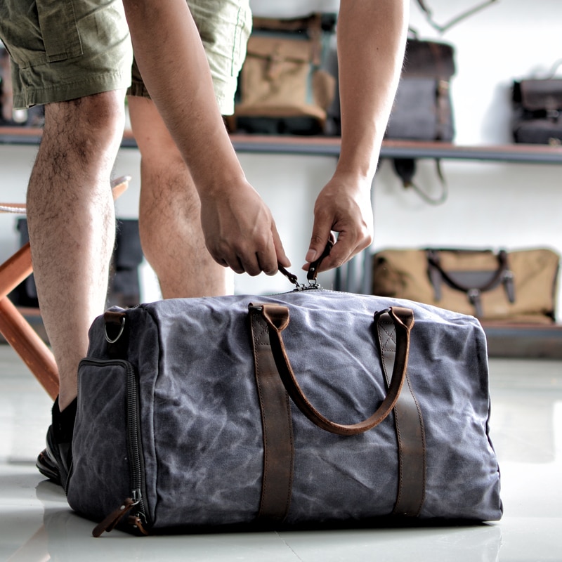Muchuan enkel rejsetaske mænds lærred stor kapacitet håndtaske messenger bag fitness retro taske kortdistance rejsetaske mand