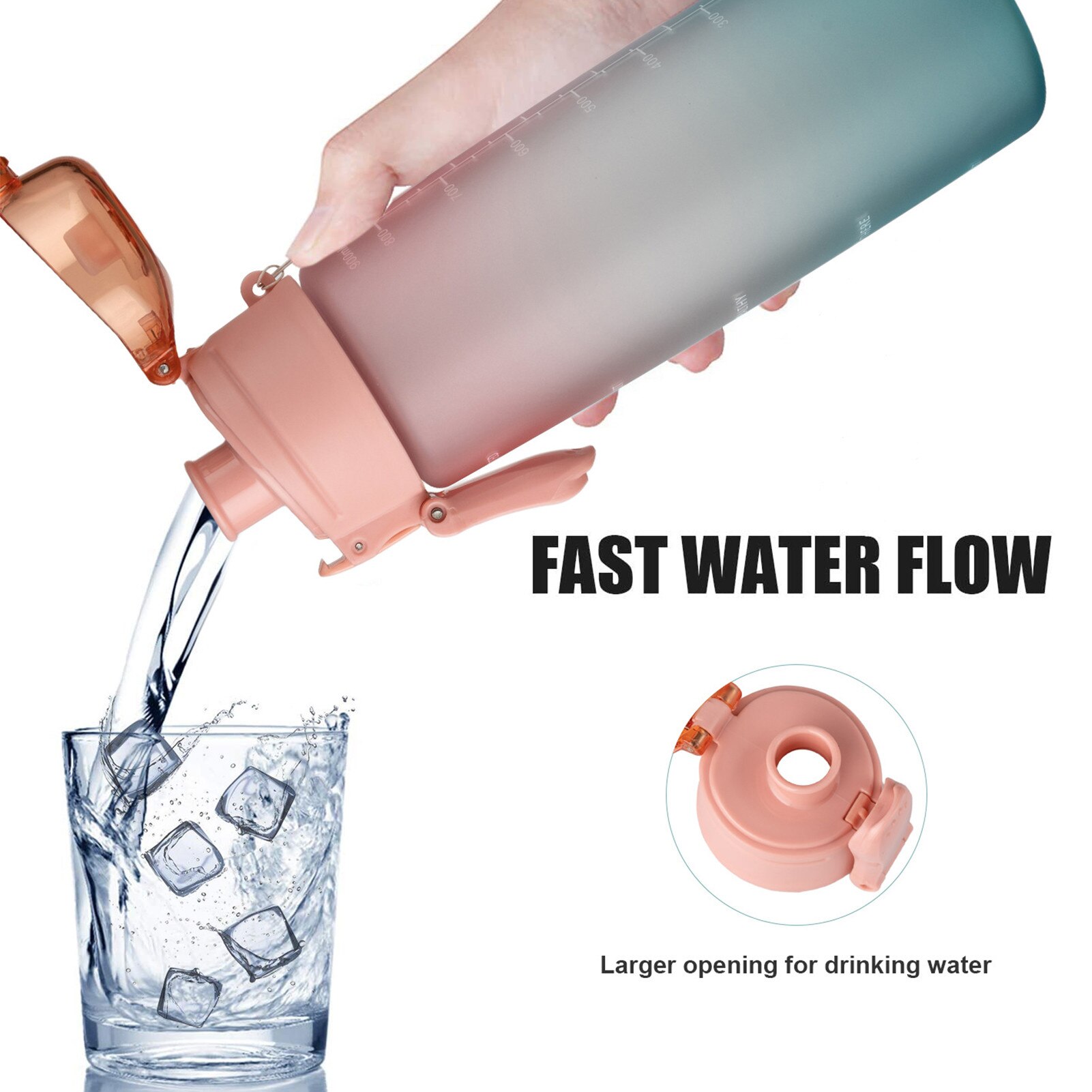 Sport Bottle Innovative Motivational 32OZ Space Cup Portable 1L water bottle with The spring-loaded dust cap for Cycling sports