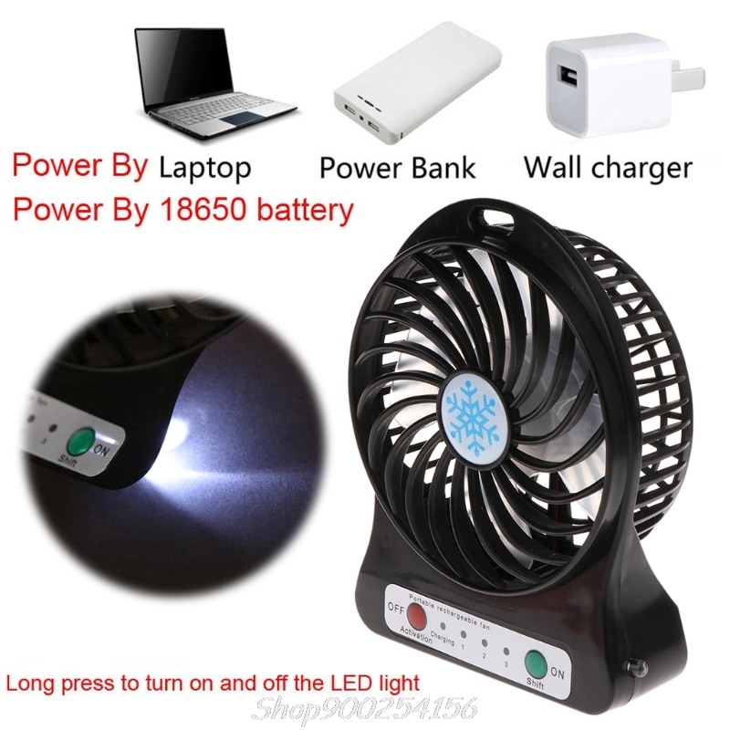 Ventilador USB portátil de escritorio de 5W para ventilador de luz LED al aire libre sin batería 18650
