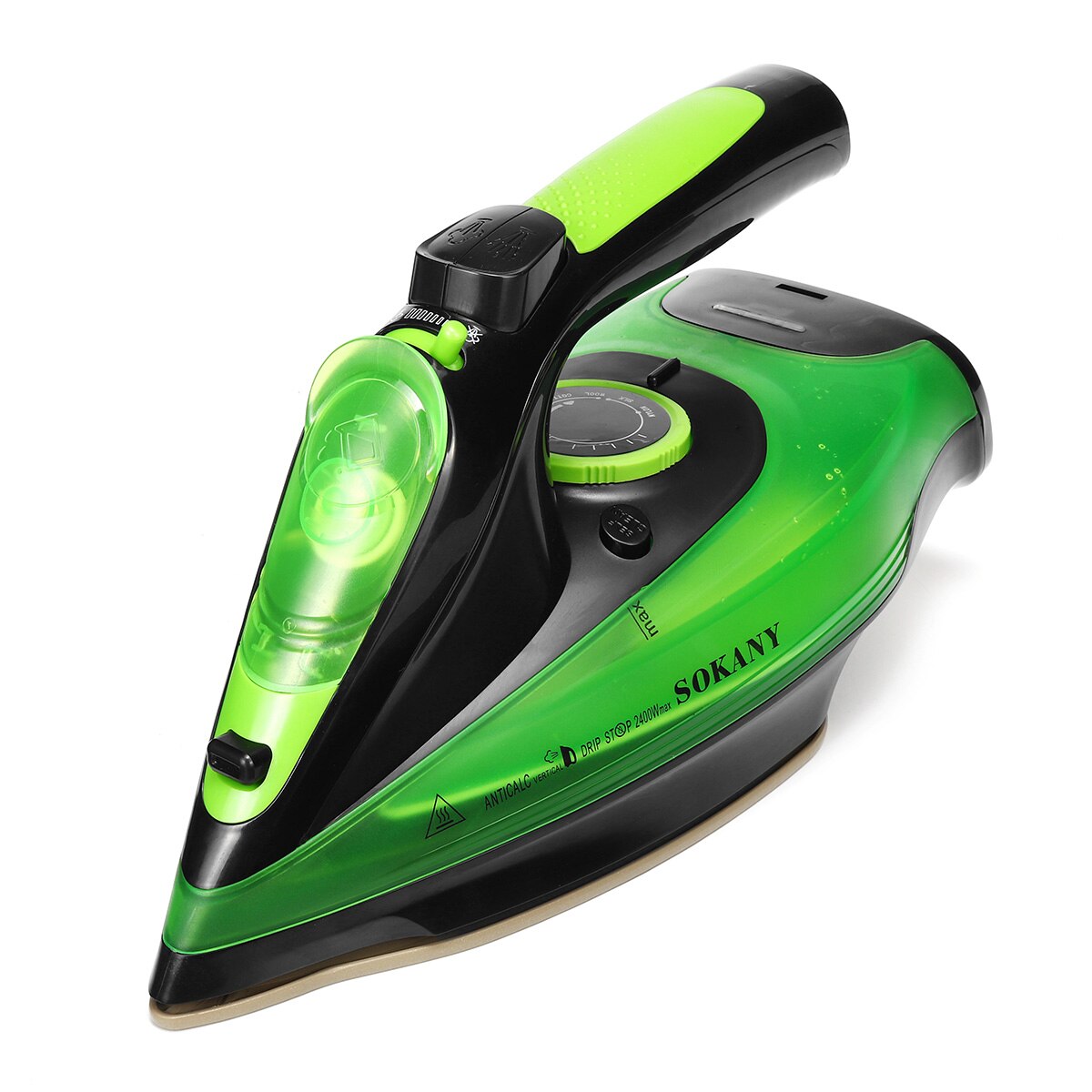 Plancha de vapor con cuerda eléctrica de 2400W, plancha de vapor con carga inalámbrica, ajuste de 5 velocidades, plancha de ropa, ABS + suela de cerámica, enchufe europeo: Verde