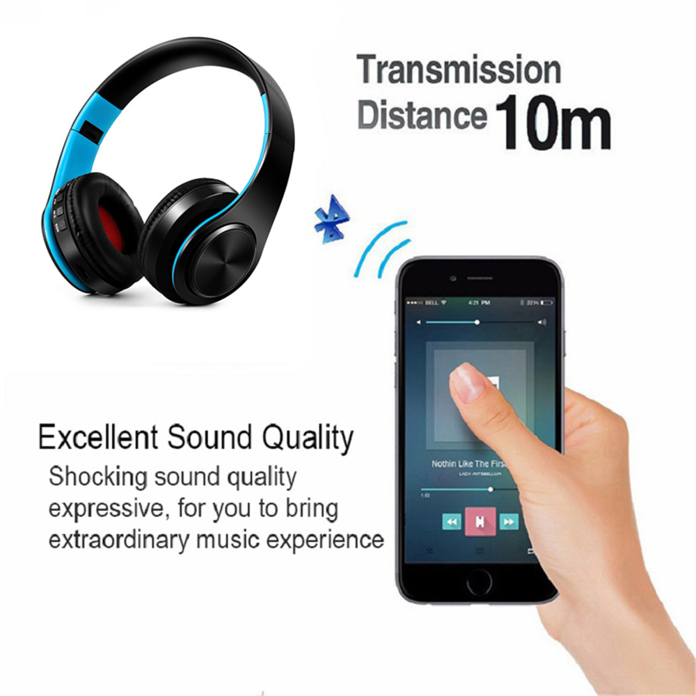 Colorful Wireless Earphones Bass Bluetooth Headphones Over-Ear foldable Headset handsfree with Mic for Gaming phone computer