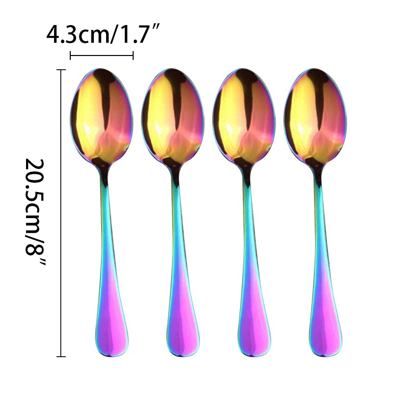 2-10pcs Stainless Steel Rainbow Tablespoon Large Dinner Spoon long handled Colorful Rice Spoon set Kitchen Dinnerware 8'' 20.5cm