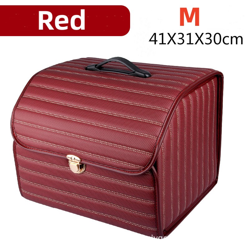 Boîte de rangement de coffre de voiture, grande capacité, sac de rangement d'outils multi-usage automobile, rangement pliable en cuir pour boîte de rangement d'urgence: Rouge