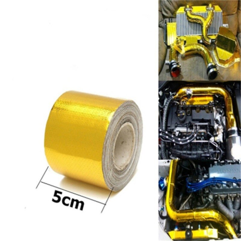 5mx5cm Fiberglass Heat Reflective Tape Gold High Temperature Heat And Sound Shield Wrap Roll Adhesive Car Accessories