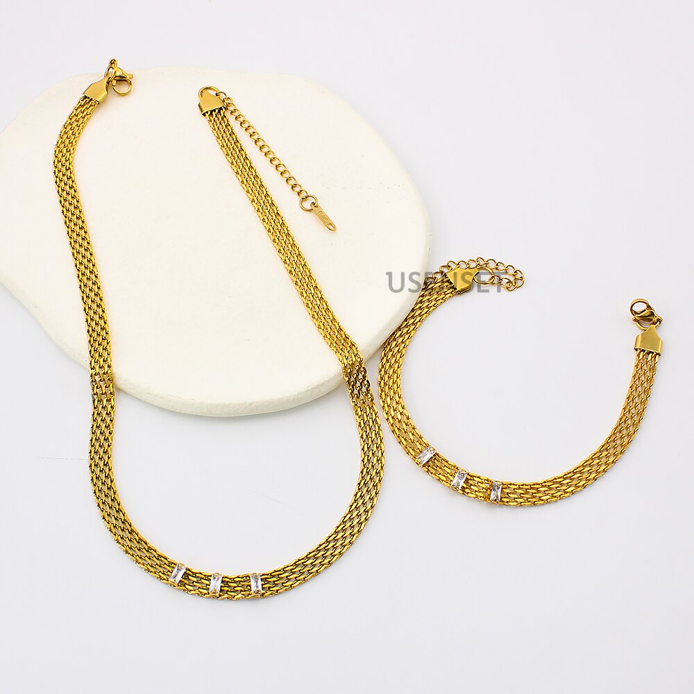 Women's 18K Gold Color Stainless Steel Choker Woven Mesh Chain Necklace Chain Charming Jewelry Waterproof Jewelry