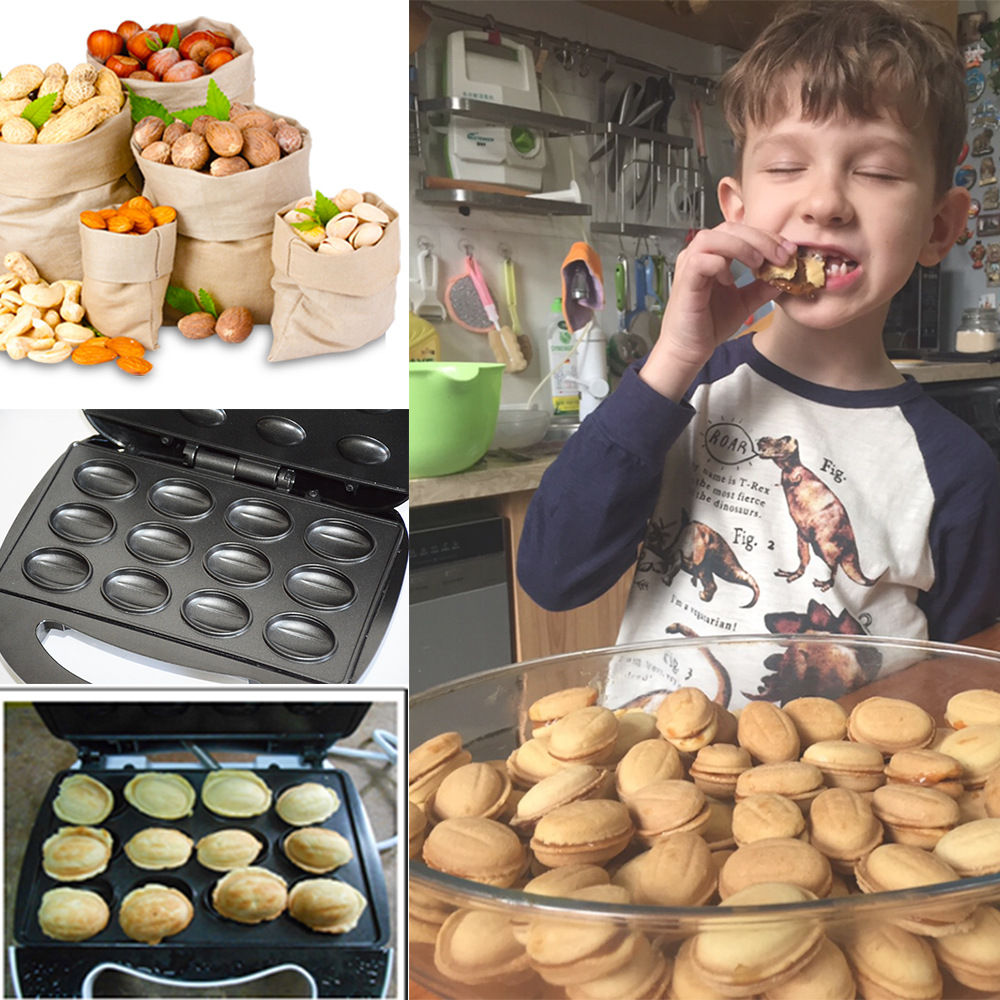 Walnuss Keks Hersteller 12 Löcher bilden automatische Nüsse Hersteller elektrische Walnuss Kuchen Hersteller Antihaft Eisen Toaster Backen Frühstücks bilden