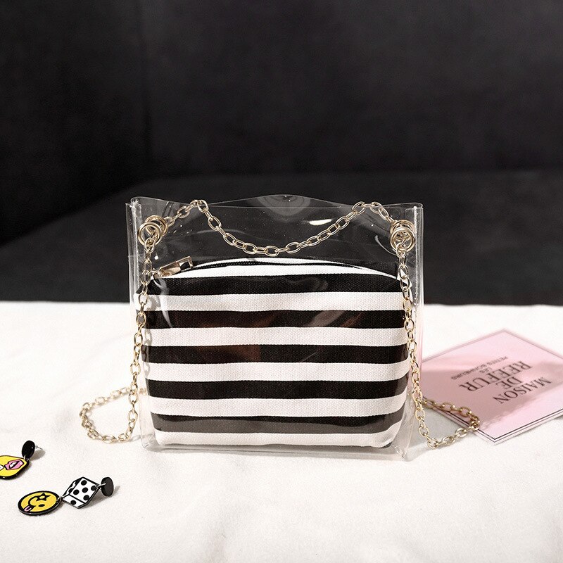 2019ins Vrouwen Transparante Crossbody Kleine Handtassen Luxe Schoudertas Vrouw Mini-Satchel Handtas Dames Handtassen Voor: Zipper Stripe Black