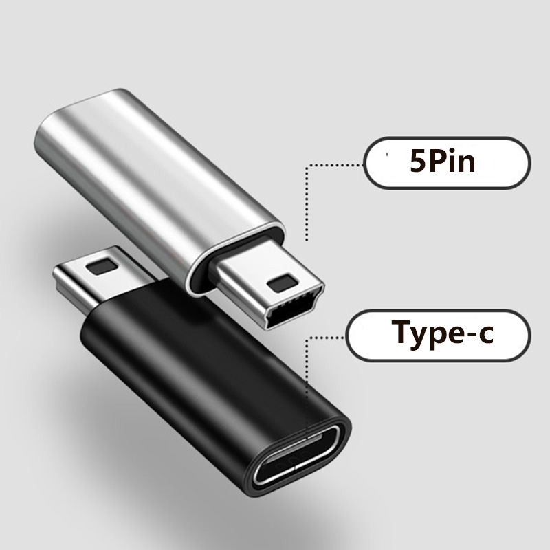 Metal Universal Otg Mini 5 Pin USB Adapter B Male to USB Type C Female Data Transfer Connector for GoPro MP3 Digital Camera GPS