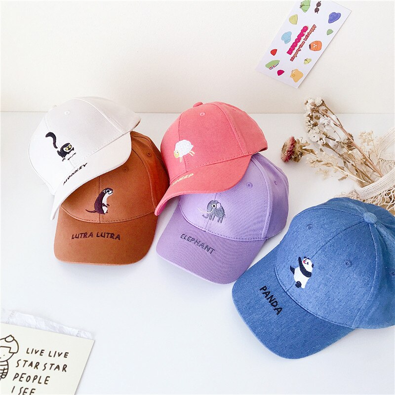 Cartoon Dieren Borduren Kids Baseball Cap Lente Zomer Outdoor Jongens Meisjes Zonnehoed Kinderen Peuter Caps