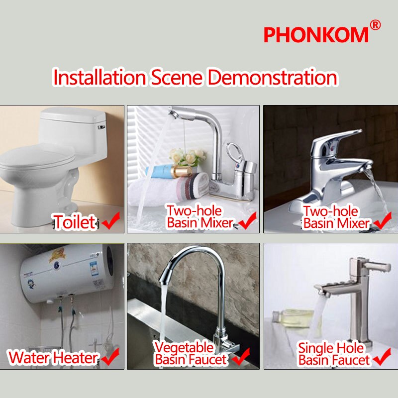 PHONKOM Braided Hose DN15 G1/2&quot; Brass Fittings Thread Stainless Steel Inlet Tube Metal Connection Flexible Pipe Bathroom Heater