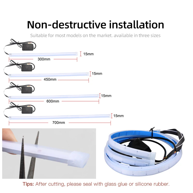 2 Stück 24 V LED-LKW-Licht 30 cm 45 cm 60 cm 70 cm Auto-Tagfahrlicht Dekor Lampenleiste mit gelber Lenkfunktion Signallampe