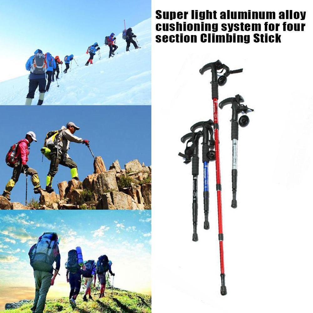 Telescopic Trekking Walking Hiking Stick Pole Adjustable Length Anti-Shock Outdoor Hiking Crutches Walking Cane Camp Baton