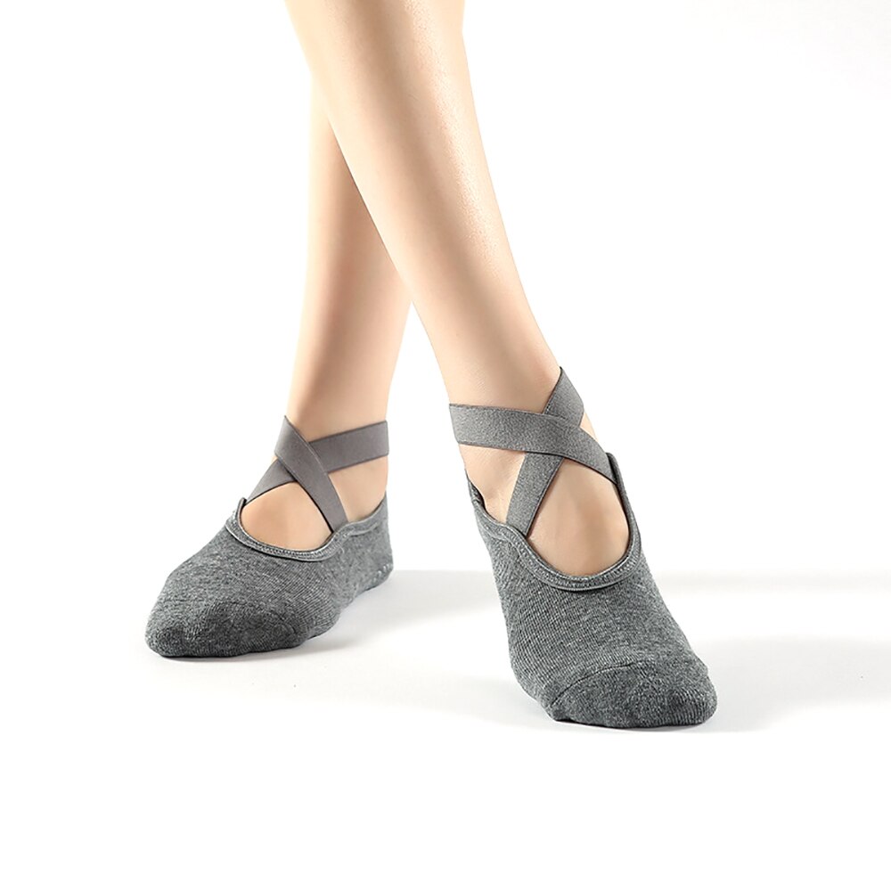 1 paar yoga-socken für damen, gekreuzt, dick bedruckt, atmungsaktiv, rutschfest, fingersocken, geeignet für indoor-fitness, pilates, sport und andere aktivitäten: Dunkelgrau