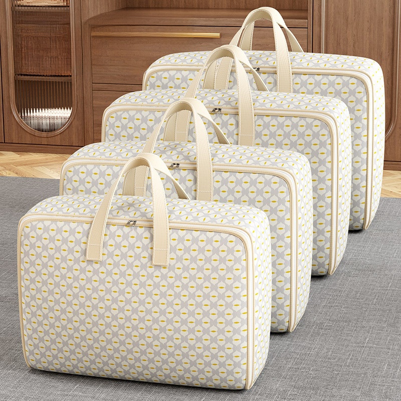 Klesoppbevaringspose med glidelås stor kapasitet sammenleggbar bagasjeflyttingspose med håndtak støvtett dyneoppbevaringspose