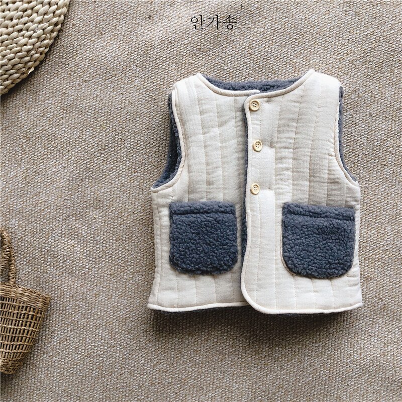 Hiver Double face enfants en peluche gilet pour bébé fille gilet enfants vêtements enfant en bas âge sans manches veste garçons gilet polaire: beige / 24M