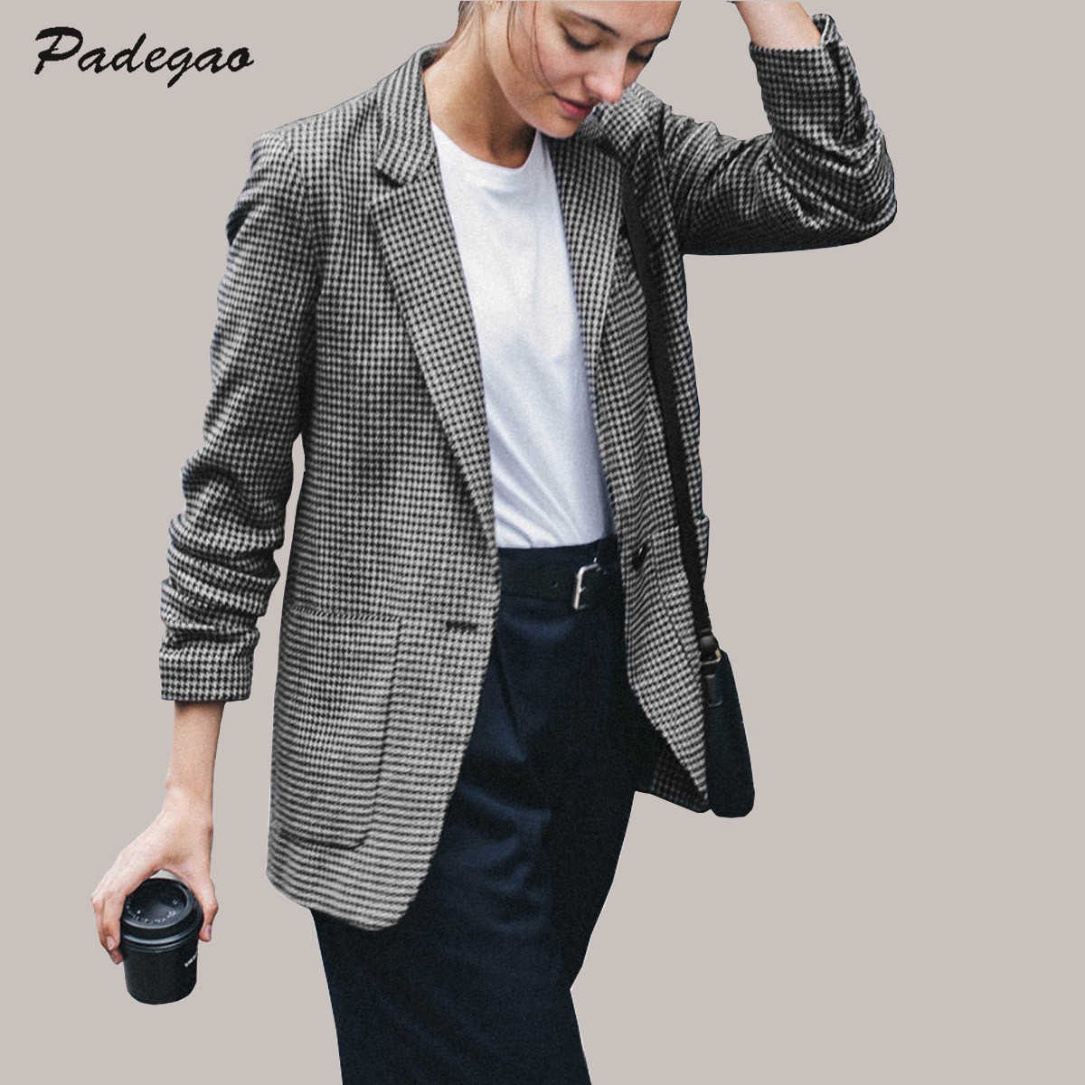 AEL-traje informal para mujer, abrigo a cuadros, ropa de otoño, urbana, ,