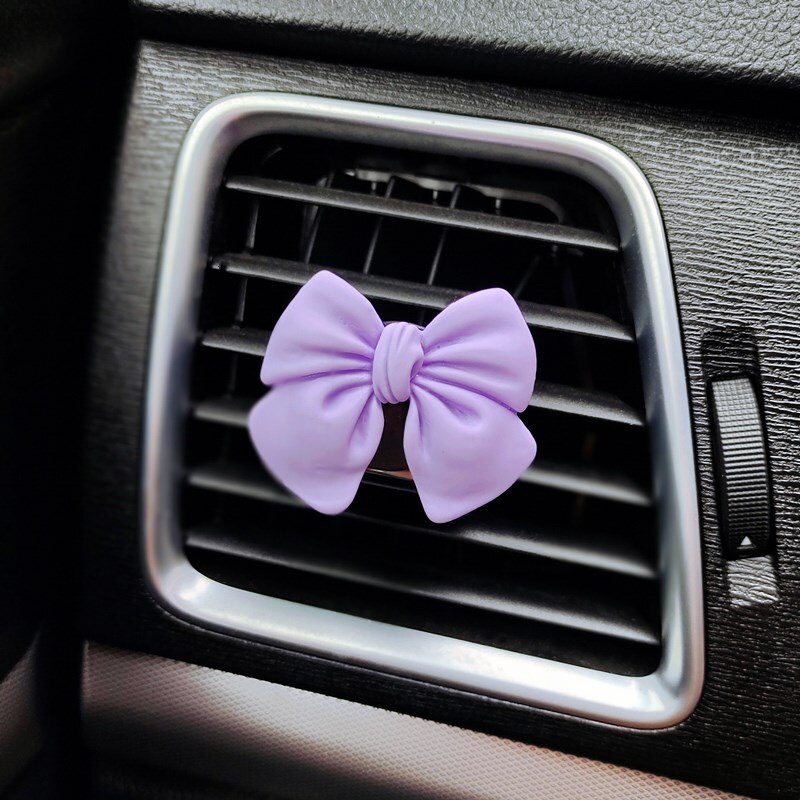 Cute Bow-knot Car Accessories Interior Woman Perfume Clip Car Air Freshener Air Vent Clip Cartoon Bow-knot Girls Decoration: Purple
