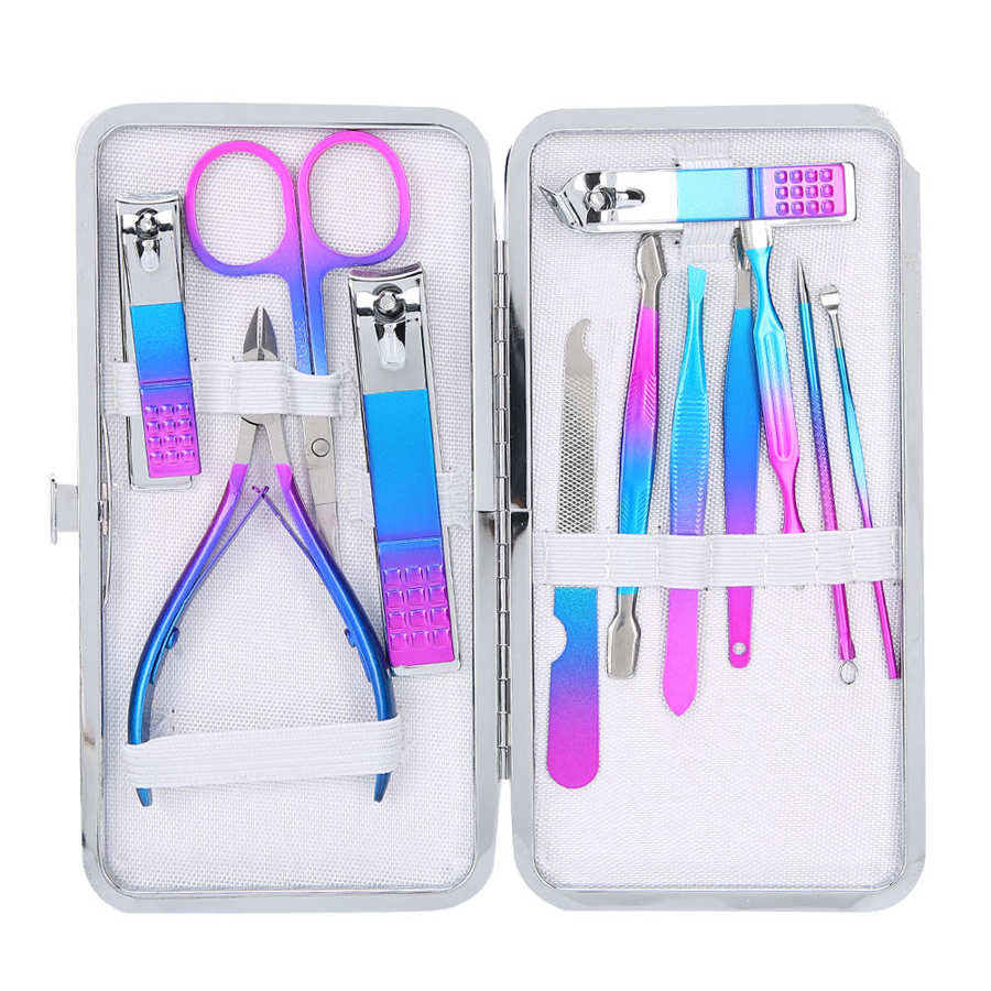 12/15pcs Nail Clipper Set Eyebrow Scissors Dead Skin Pusher Manicure Pedicure Kit (7023D) for Nail Art Manicure Grinding Machine