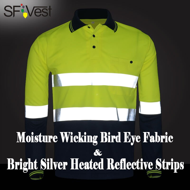 SFVest fluo geel en marineblauw werk shirt ademend werkkleding veiligheid reflecterende t-shirt veiligheid polo