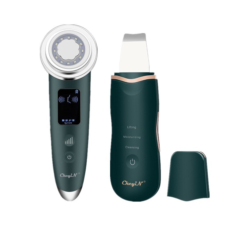 CkeyiN-máquina masajeadora Facial RF EMS LED, depurador de piel ultrasónico con fotones, calefacción, limpieza profunda de cara, absorción de nutrientes: Green 2
