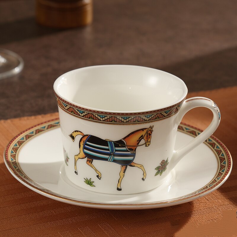 European style British ceramic bone china tea set coffee set retro color painting single cup and saucer afternoon tea set