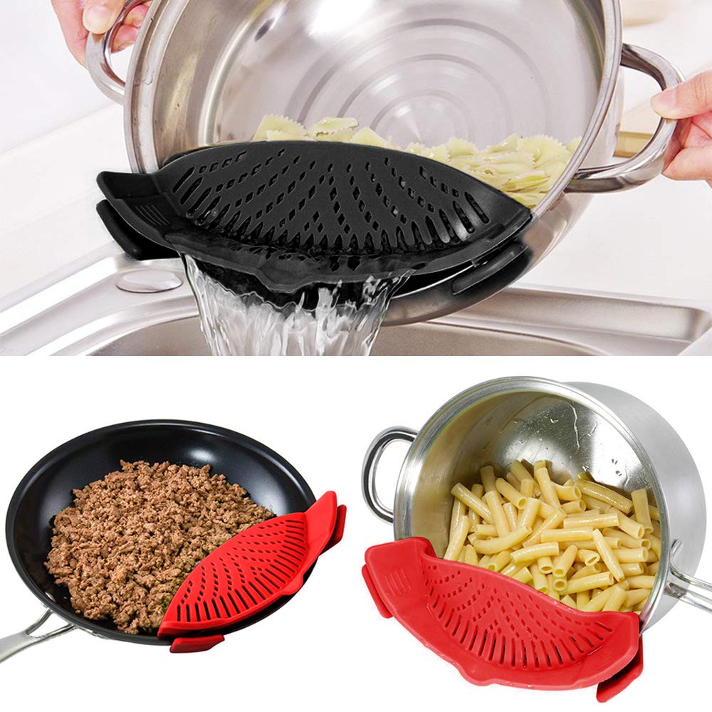 Colador de tensión de drenaje de cocina, colador de silicona con Clip, se adapta a todas las ollas y cuencos, Clip embudo escurridor gadget de cocina