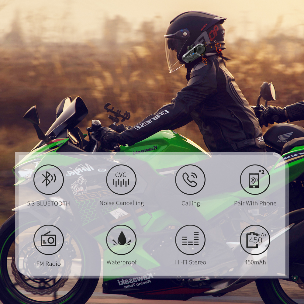 Smartgoor Motorcycle Helmet Headset Bluetooth 5.3 Headphones Wireless Motor Headset Bike Earphone Handsfree Stereo Earbud