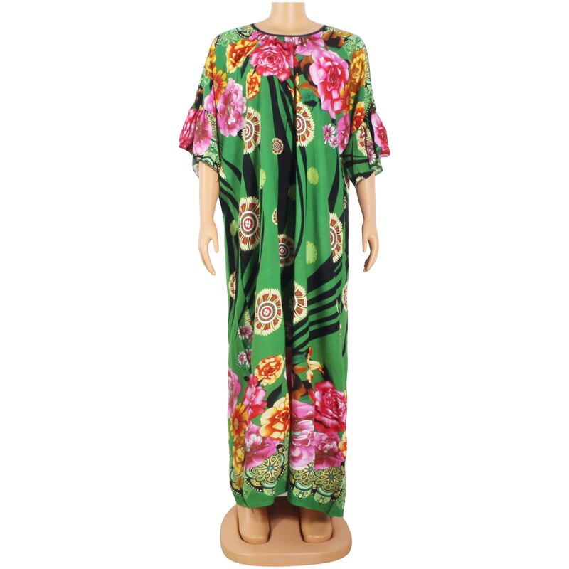 Vestido de primavera-Otoño de Nuevos Bohemios para mujer, algodón, estampado Floral, africano, femenino, vintage, de talla grande,: green