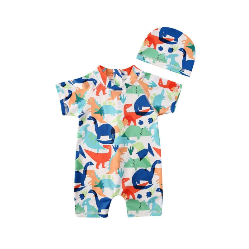 Leuke Peuter Jongens Baby Kids Zomer Badpak Zon Beschermende Veilig Zwemmen Kostuum + Uv Hoed 2 Stuks Set: 2T