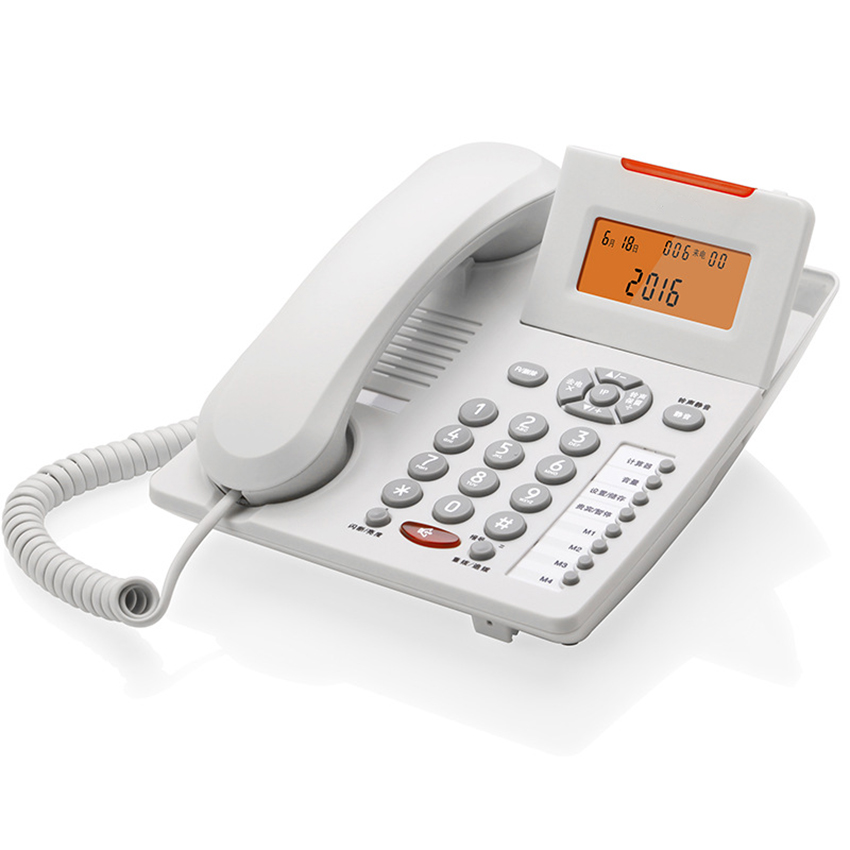Desktop Corded Telephone Landline Phone with Caller ID, Mute, Voice Number Report, Calculator, Fast Dial Buttons, Orange Backlit