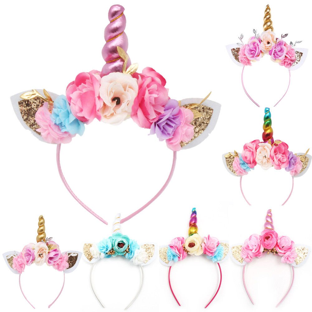 Vestido de de unicornio para niñas y mujeres, diadema de cuerno de flores, accesorios para el cabello de cumpleaños, novedad de