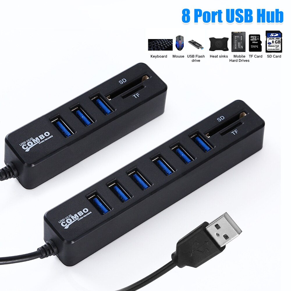 8 in 1 USB 2.0 Hub Expander Adapter Multiple 8/5 port USB Splitter HUB High Speed 2.0 Hub TF SD Card Reader For PC Laptop