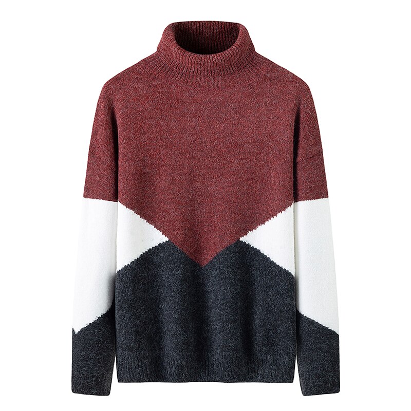 Huncher herre rullekrave mænd efterår vinter oversized høj krave striktrøje patchwork rullekrave trøjer til mænd: Rød sweater herre / Asiatisk-m